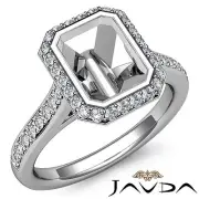 Diamond Engagement Ring 14k White Gold Emerald Halo Bezel Set 0.8Ct Semi Mount