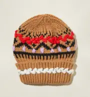 Cotton:On Women's The Holiday Beanie Chunky Knit Hat RARE Camel/Red Stitch NEW