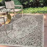 JONATHAN Y SMB102D-9 Rozetta Boho Medallion Textured Weave Indoor Outdoor -Area Rug Coastal Bohemian Rustic Glam Easy-Cleaning Bedroom Kitchen Backyard Patio Non Shedding, 9 X 12, Gray/Black