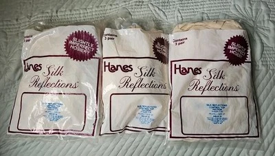 Vtg 9 Pair Hanes Silk Reflections S. Imp. Control Top Pantyhose Pearl-Size EF