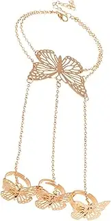 [FOMIYES] Butterfly Mitten Bracelet Bold Rhinestone Decorative Bracelets Elegant Jewelry Tassel Hoops Accessories Gold Chain for Fancy Goth Unique Anklets Festival Pink Silver Alloy