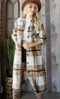 Boho Western Plaid Long Flannel Shacket Maxi Shirt Jacket Duster Coat L