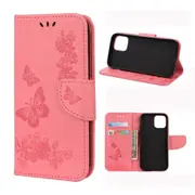 For iPhone 12 Pro Max Case, Vintage Floral Butterfly Folio PU Leather Case,Card Slot, Wallet, Lanyard, Pink