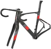 Carbon Road Bike Frameset Disc Brake Racing Frame 45/48/51/54CM Full Internal Routing Frame Thru Axle 100/142mm Black Red Frame (Size : 48CM)