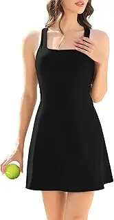 AIBIANOCEL Women's Square Neck Tennis Dress with Built in Bra Square & Separate Shorts Sleeveless Workout Athletic Golf Dress