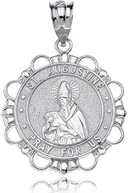 [Claddagh Gold] Sterling Silver Round St. Augustine of Hippo Patron of Brewers/Theologians Medal Pendant