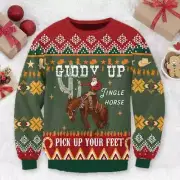 Giddy Up Jingle Horse Cowboy Christmas Ugly Sweater Cowboy Sweatshirt Retro Chri