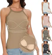 [bwgrytuy] Women's Round Neck Style Short Vest with Chest Pad Can Be Worn Alone Outside and Be Done Top with Integrated Bra