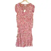 NWT DVF Diane Von Furstenberg XL Marcelle Pleated Mesh Dress Pink Floral