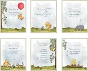 HerZii Prints Classic Winnie The Pooh Wall Art Decorations Set of 6 8x10 inch - Nursery Playroom Home Decor - Baby Shower Decorations