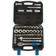 Draper Metric Imperial Socket Set 1/2"D 41p 6 Point Chrome Standard Length 82136