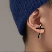 Cross Chained Drop Earring 1 Pair - Black Cross - Silver - One Size
