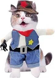 KIKNIN Cowboy Dog Costume with Hat, Funny Cat Cowboy Costume, Cowboy Halloween Costumes for Cat & Puppy, Cute Cat Clothes Party Cosplay Costume for Cats, Puppy & Small Dogs (Blue, X-Small)