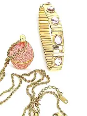 Imperial Pink Egg Guilloché Enamel Egg & bracelet 24k GOLD HANDMADE Fabergé egg