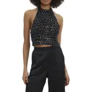 Vero Moda Womens Carolina Black Velvet Open Back Halter Top Shirt XL BHFO 1042