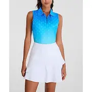 US Open Women's Tennis Shirt Sleeveless Print UPF50 Quick Dry Tennis Golf Badminton Zip Collar Dot Tee Tshirt Top Blue Tennis Clothing