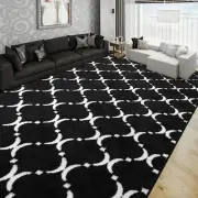 Soft Shag Modern Geometric Black 6x9 Area Rugs for Living Room Bedroom, Machi...
