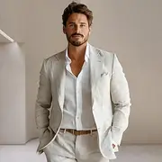 Men's 100% Linen Blazer Jacket Wedding Party Anniversary Summer Spring Linen Solid Color Single Breasted One-button Blazer Blue Beige