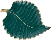 LIFKOME Jewellery Dish Green Leaves Store Ceramic Cake Stand Multi-use Tray for Party Food Jewelry Storage and Home Decor Material