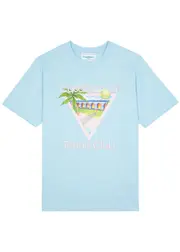Casablanca Tennis Club Icon Printed Cotton T-shirt - Light Blue S
