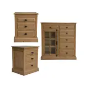 Jade Set of 2 Bedside 6 Drawer Tallboy Bedroom Furniture Package Set - Natural