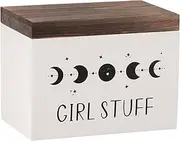 Wood Lady Stuff Storage Box, Lightweight Versatile Feminine Product Organizer, with Hinged Lid and Removable Divider, Tampon Holder and Pad Case for Bathroom Accessories