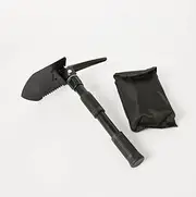 Bush Tracks Mini Folding Shovel with Pick and Saw – 3-in-1 Carbon Steel Prospecting Tool with Rubber Grip and Belt Carry Case | Compact for 4WD, Camping, and Outdoors