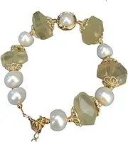 LAnGSHAW Natural Lemon Quartz Faceted White Keshi Freshwater Pearl Strand Bracelet