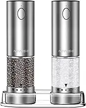 Electric Salt and Pepper Grinder Set, Mothers Day Gifts, Rechargeable with LED Lights, Stainless Steel Automatic Pepper & Salt Mill, Adjustable Coarseness, Large Capacity, Silver
