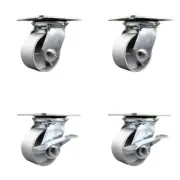 4 Inch Semi Steel Swivel Caster Set with Ball Bearings 2 Brakes Service Caster
