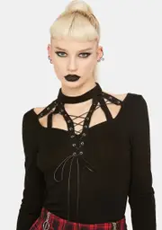 [Dark In Love] Silent In The Night Lace Up Top