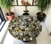 Elegant Black Agate Round Coffee Table Top, Agate Stone Center Table Top Decor