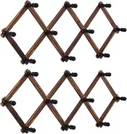 2 Pack Wooden Expandable Accordion Wall Hanger,Including 20 Peg Hooks,Perfectly Hook for Baseball Caps, Coats, Mugs,Coffee, Coat,Keys, Hat Rack,X Shape,Make Living Room Decorative and Neat,Vintage