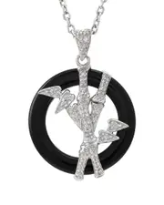 Silver 0.1 ct. tw. Diamond & Onyx Necklace
