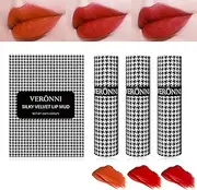 VERONNI Velvet Matte Lip Gloss Set, 3 Colors Long Lasting Non-Sticky Lipstick Waterproof Lip Mud Moisturizing Lipstick Blush Makeup Set-2.35 Fl Oz. (Set A)