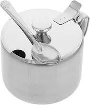 LIGIGWASH Stainless Steel Condiment Pot with Lid Spoon Space Saving Seasoning Jar for Kitchen Spice Container for Home Restaurant Use Compact Design for Easy Handling
