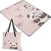 Yoogain Beach Blanket Sandproof Lawn Sand Resistant Beach Blanket for 8 to 10 Adults Spring Gifts Cartoon Cute Pandas Peach 60x80in