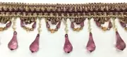 (Sold by The Yard) 4” Tear Drop Beaded Trim Fringe Gimp Top/ Purple w/ Gold
