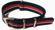 10.75" Long EZ Pass Thru ONE PIECE Blue White Red Nylon Fits Any 18mm Watch Band