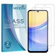 [2 Pack] Samsung Galaxy A15 5G Tempered Glass Crystal Clear Premium 9H HD Screen Protector by MEZON – Case Friendly, Shock Absorption (Galaxy A15 5G, 9H)