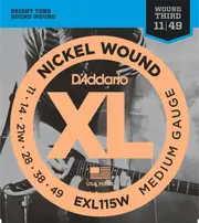 D'Addario EXL115 Nickel Wound Electric Guitar Strings, Medium-Blues-Jazz Rock, Wound 3rd, 11-49