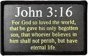 [Viusneun] John 3:16 Printed Patches, Christian Catholic Bible Tactical Military Morale Patch Hook and Loop Badge Sew On for Clothing, Dress, Hat, Backbags