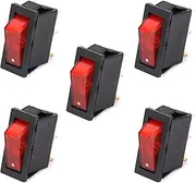 Ruimou 5Pcs AC 16A/250V 30A/250V Mini Boat Rocker Switches, SPST 3 Pin 2 Position with Red Light Rocker Switch