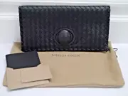 New Bottega Veneta $1,700 black intrecciato leather turnlock clutch handbag NWT