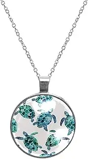 [Diusye] Necklaces for Women, Green Sea Turtles Print Stainless Steel Pendant Necklace Jewelry Birthday Anniversary Wife Girls Friends Gift