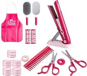 Hjatirace Kids Salon Playset - Toddler Beauty Salon Set Stylist Kit,Realistic Girl Beauty Salon Playset Hair Styling Set with Blow Dryer for Girls Ages 3-9, Kindergarten Playing House Role Play