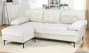 Ufurniture 3 Seater Sofa, Velvet Convertible Chaise, Lounge Futon Couch with Padded Armrests for Living Room, 208cm Beige