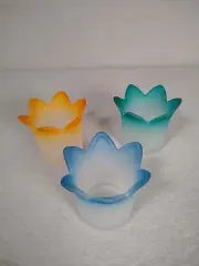 PartyLite Jewel Frosted Multicolor Tulips Votive Candle Holders Set of 3 P7161