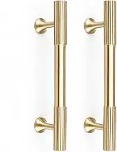 RZDEAL 4pcs Solid Brass Gold Cabinet Pulls, 3-3/4-Inch Hole Centers for Kitchen Cupboard Handles Modern Drawer Dresser Pulls Bathroom Brushed Brass Cabinet Pulls Wardrobe Door Handles