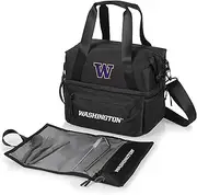 PICNIC TIME NCAA Washington Huskies Tarana Lunch Bag Cooler with Utensils Made from Recycled Material, Lunch Box with Picnic Set, Upcycled Lunch Cooler Bag, (Carbon Black)